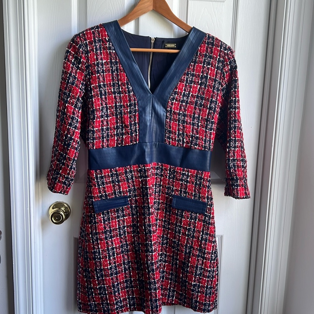 Alexia Admor Red and Navy Tweed Mini Dress